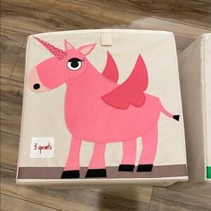 Pink Unicorn Storage Bin - Kids Fabric Cube